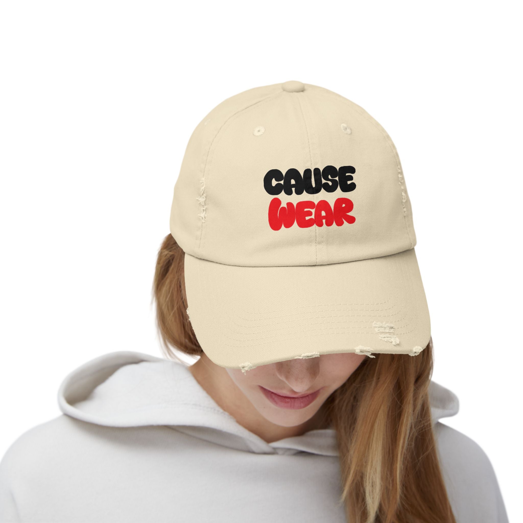 Cause Wear Distressed Baseball Cap — Retro Bold Script Hat