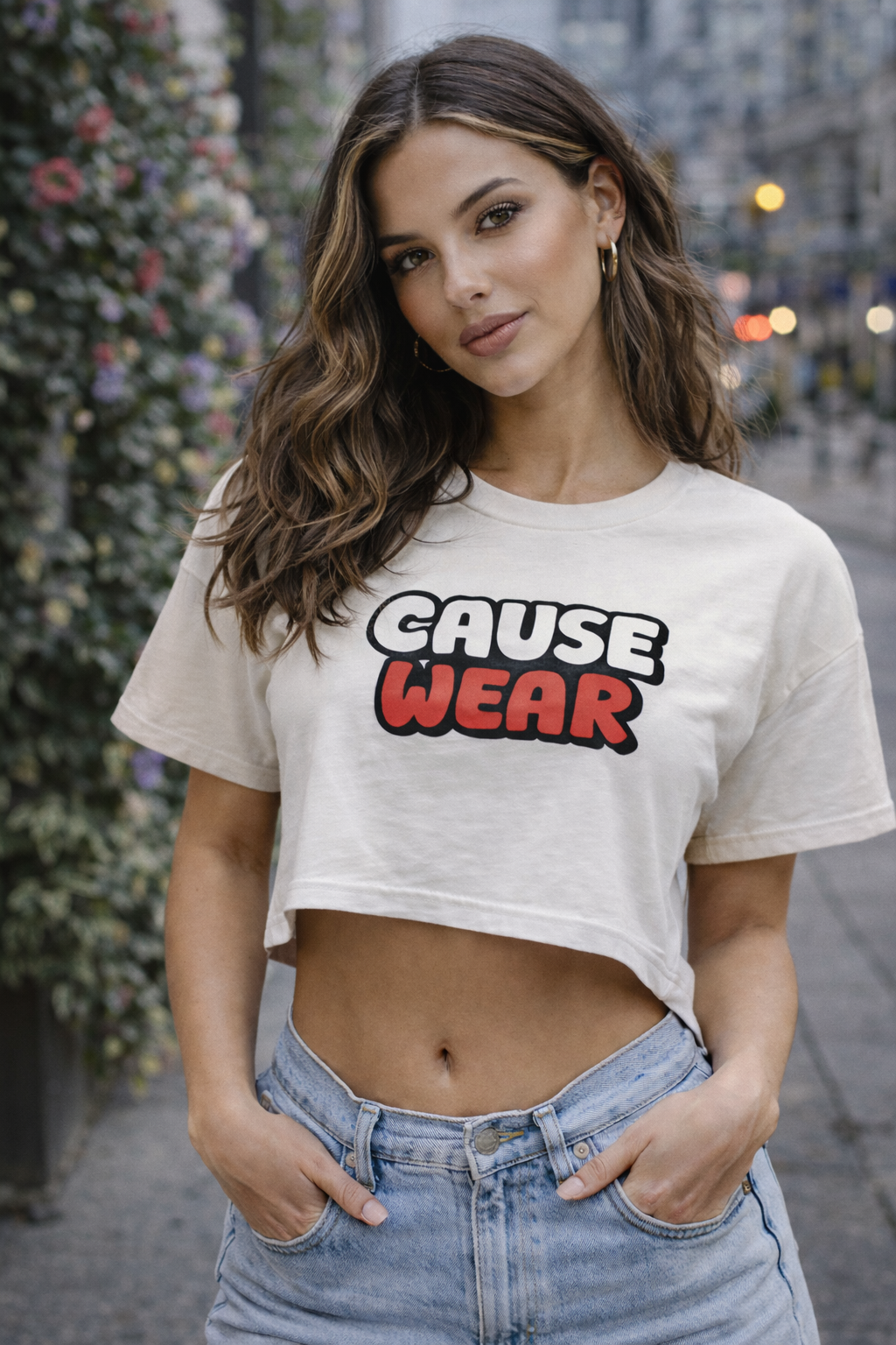 Cause Wear Crop Top — Retro Bubble Logo Festival Tee