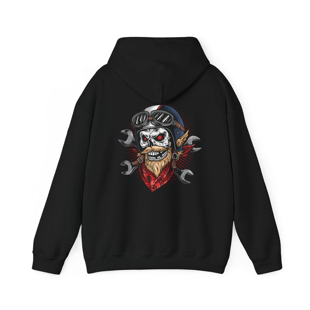 Mechanic Skull Hoodie — 'Cause Wear' Biker Crewneck for Motorcycle Enthusiasts