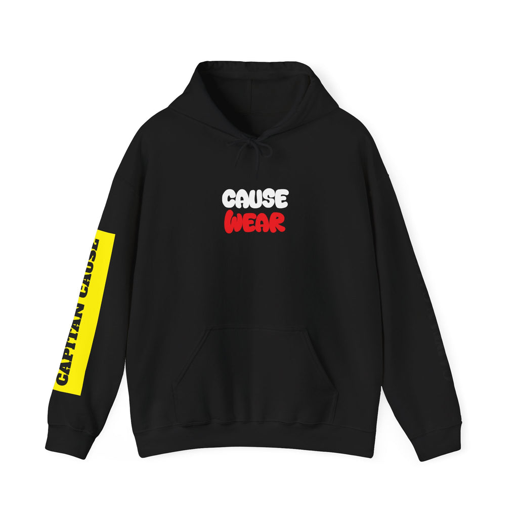 Wear Hoodie — Minimal Streetwear Pullover with 'WEAR' Chest Text & Captain Cause Sleeve Accents