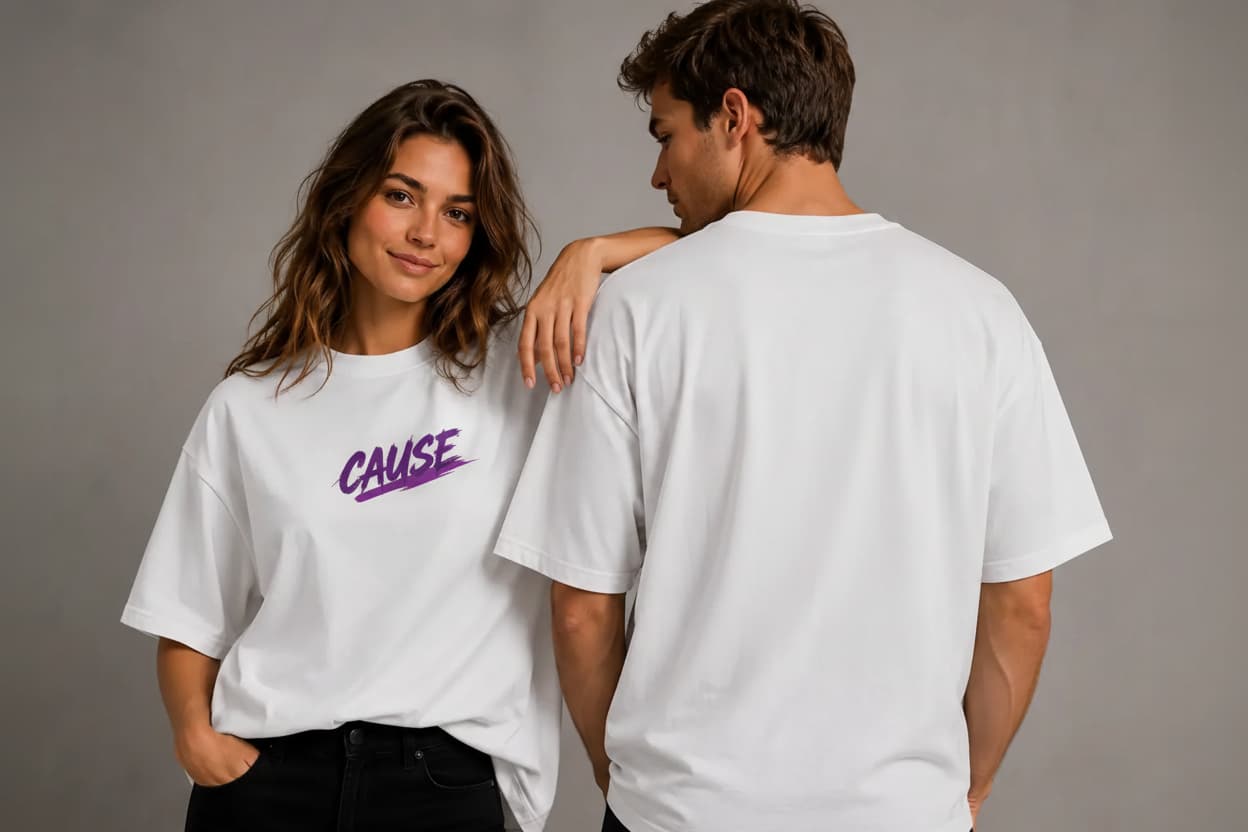 White oversized heavy cotton T-shirt with CAUSE logo on chest