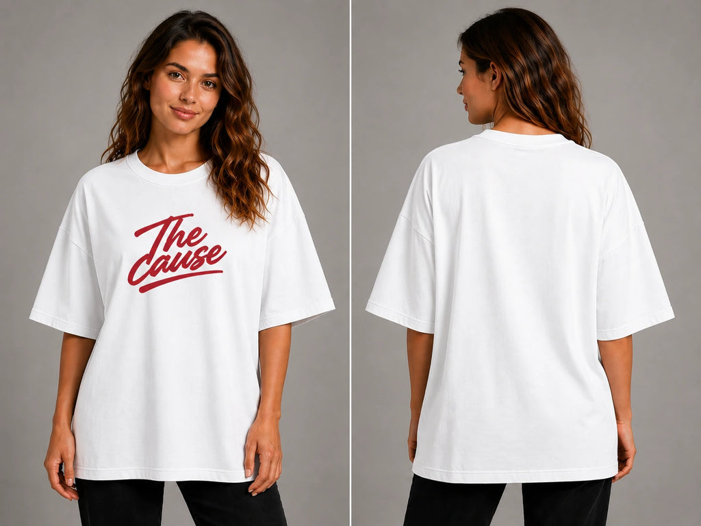 White oversized T-shirt with crew neck and front logo graphic