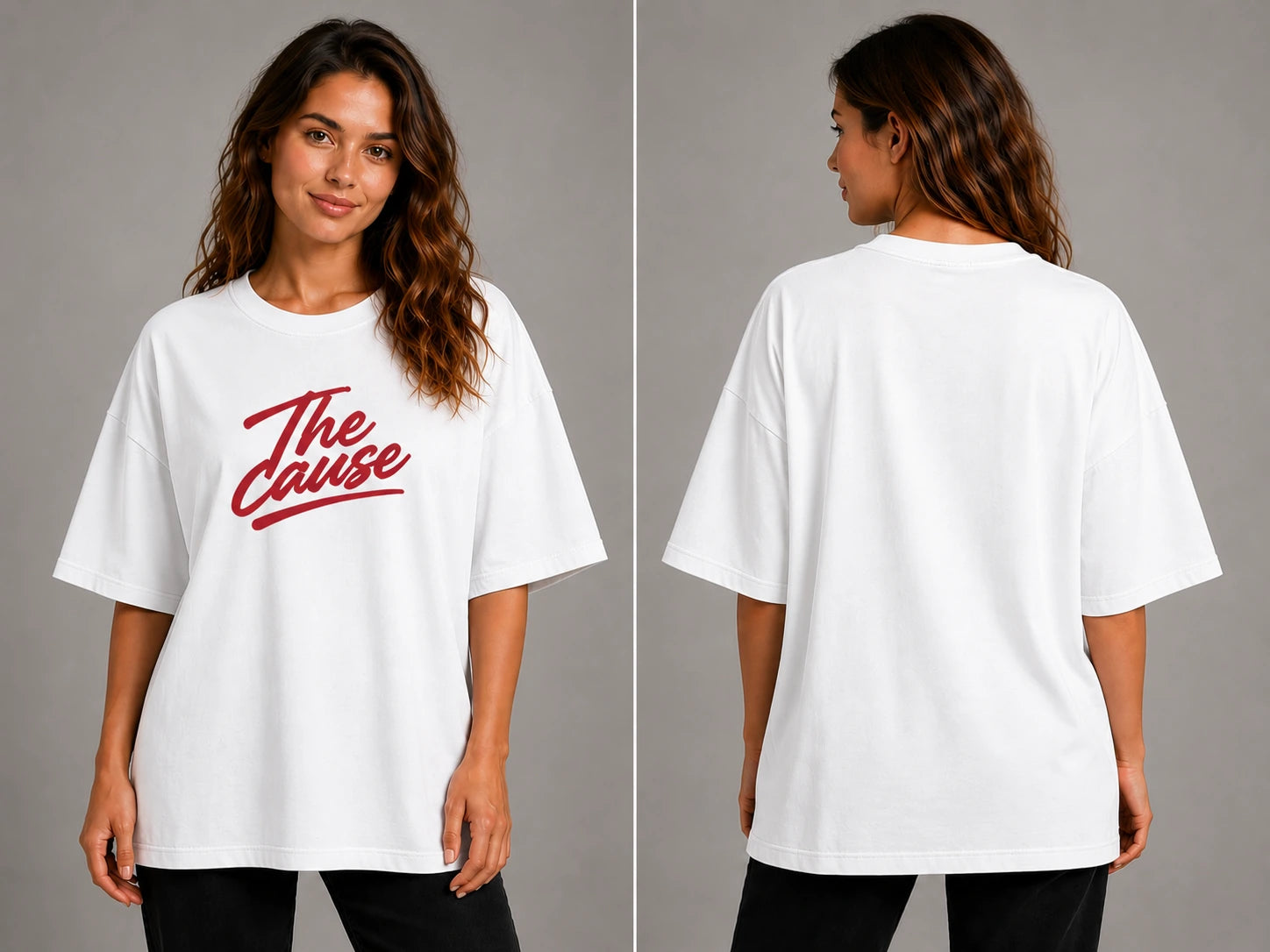 White oversized T-shirt with crew neck and front logo graphic