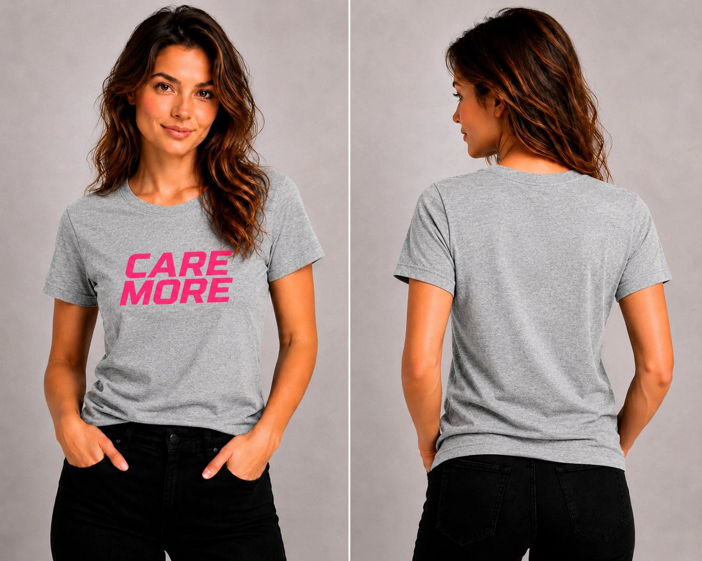 Gray crew-neck T-shirt with short sleeves and back logo print