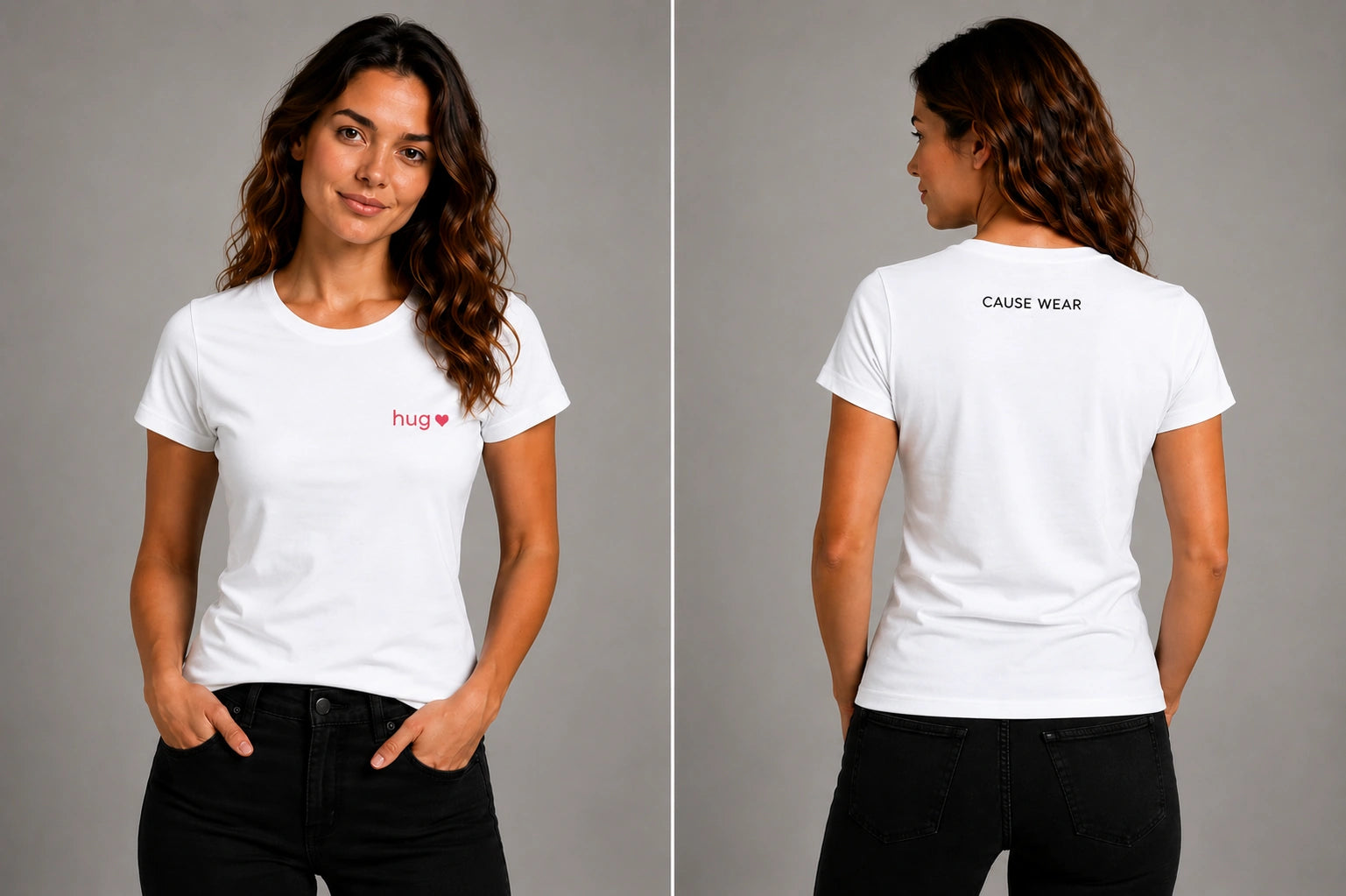 White crewneck T-shirt with small red chest logo