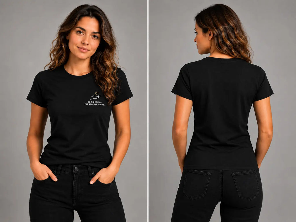 Black crew-neck short-sleeve T-shirt set, front and back views
