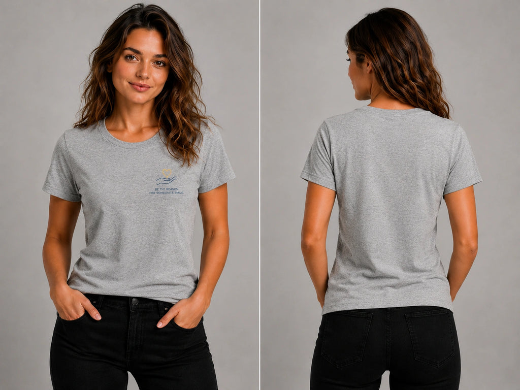 Gray crew-neck short-sleeve T-shirt set, front and back views