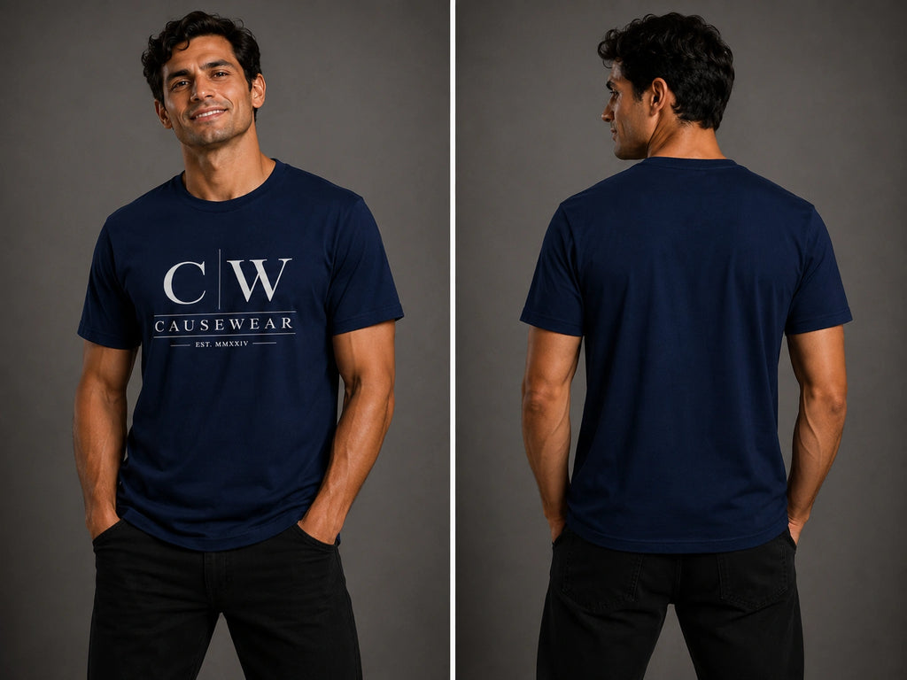 Navy crew T-shirt with C|W logo on the chest, short sleeves