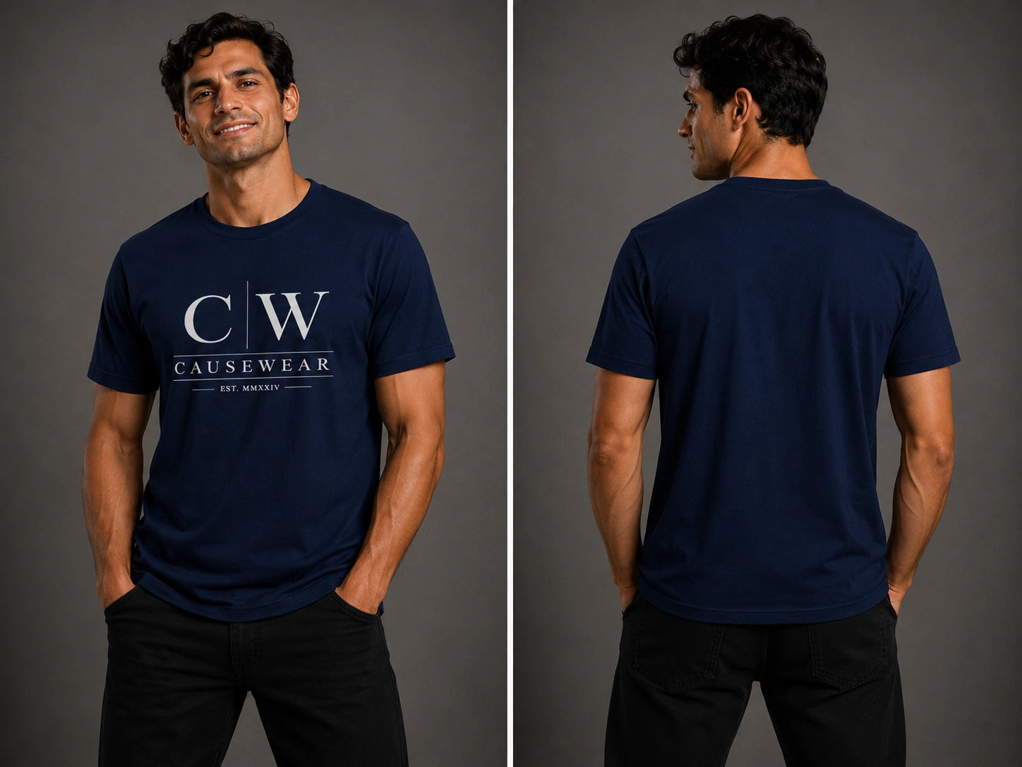 Navy crew T-shirt with C|W logo on the chest, short sleeves