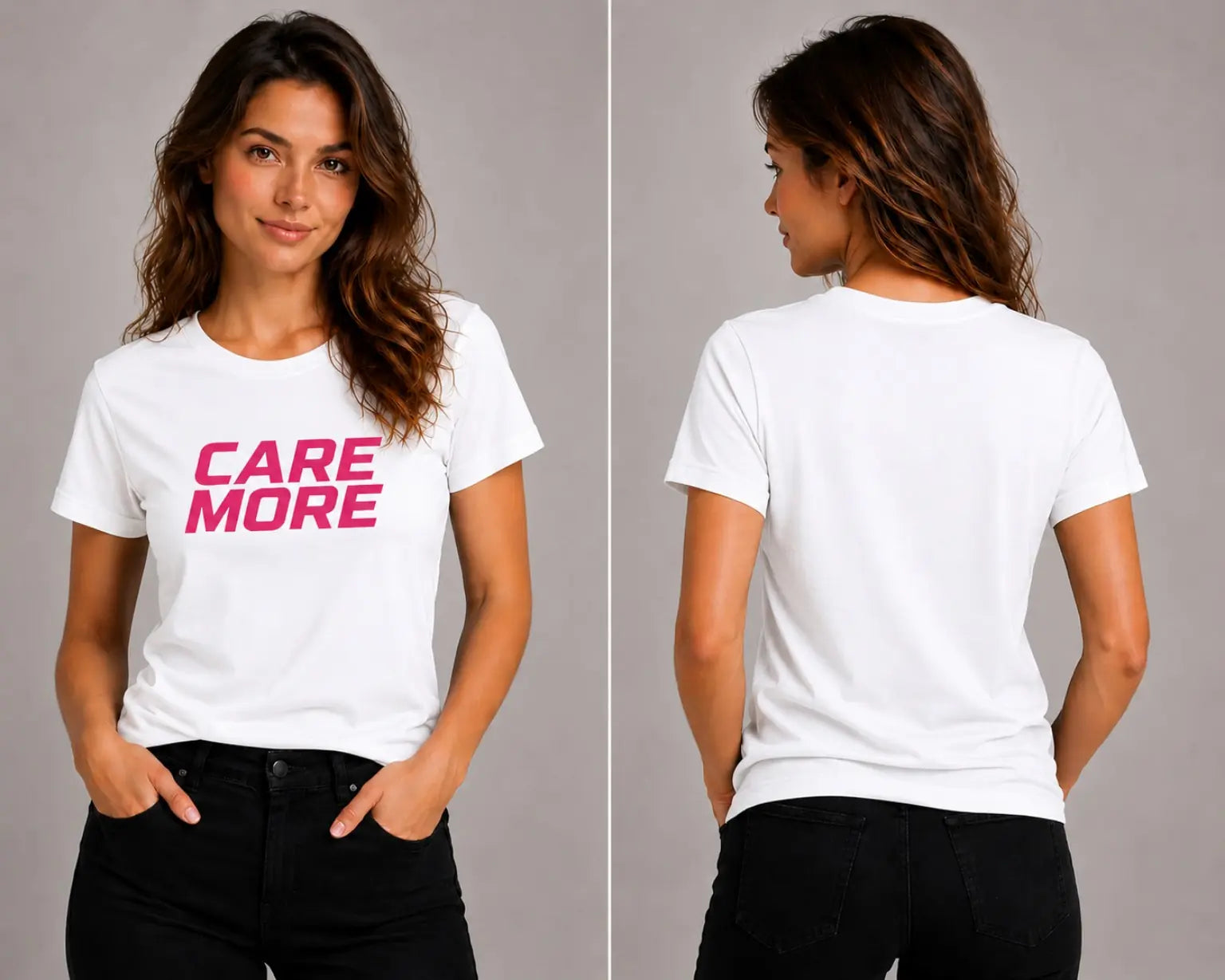 White logo T-shirt front and back, short sleeves, crew neck