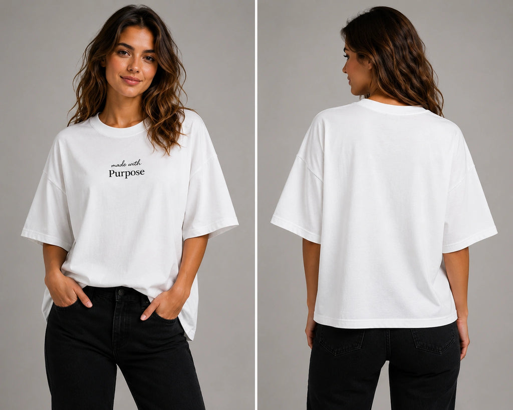 White oversized T-shirt with short sleeves and small chest logo print