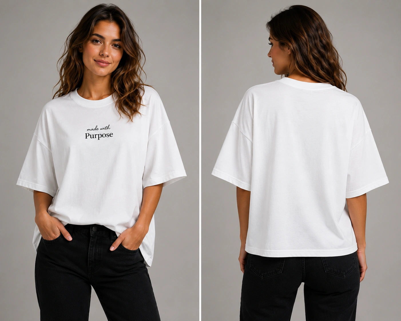 White oversized T-shirt with short sleeves and small chest logo print