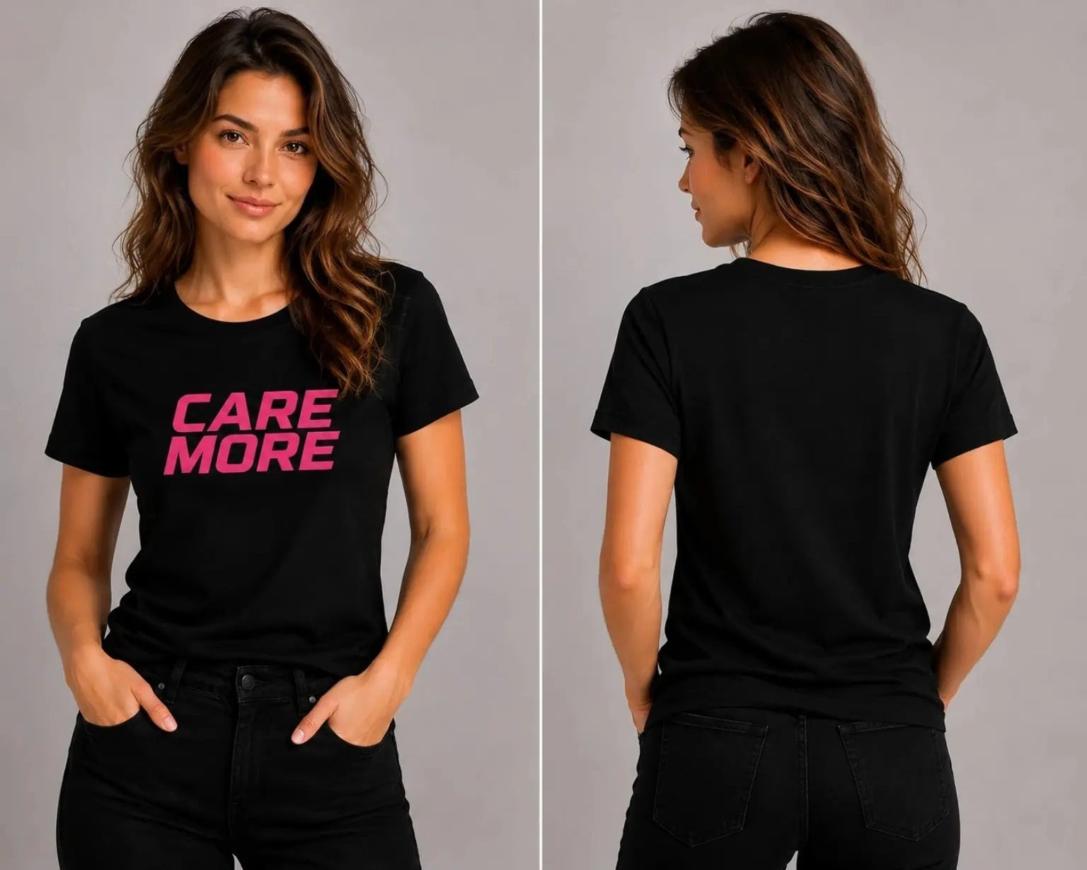 Black logo T-shirt front and back, short sleeves, crew neck